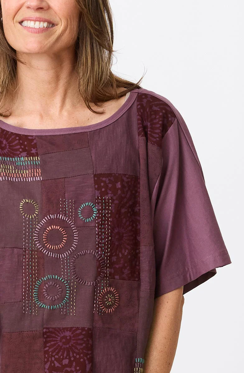 Ratna Upcycled Knit Patchwork Dolman Tee - Amethyst/Chindi - Image 3