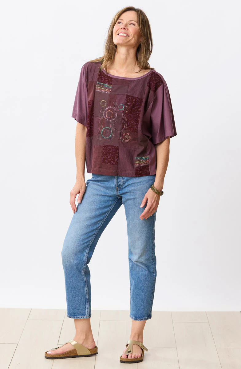 Ratna Upcycled Knit Patchwork Dolman Tee - Amethyst/Chindi - Image 5