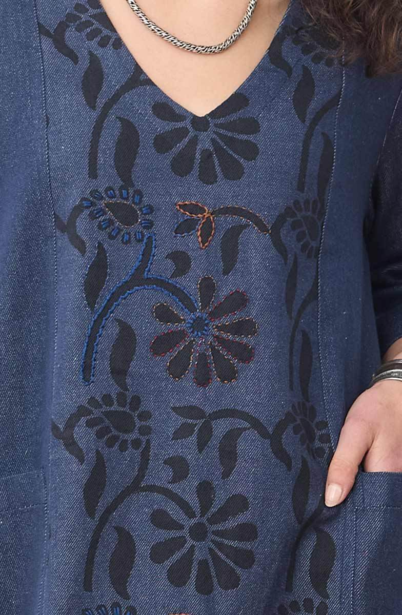 Recycled Yarn Amala 3/4-Sleeve A-Line Tunic - Dark denim - Image 3