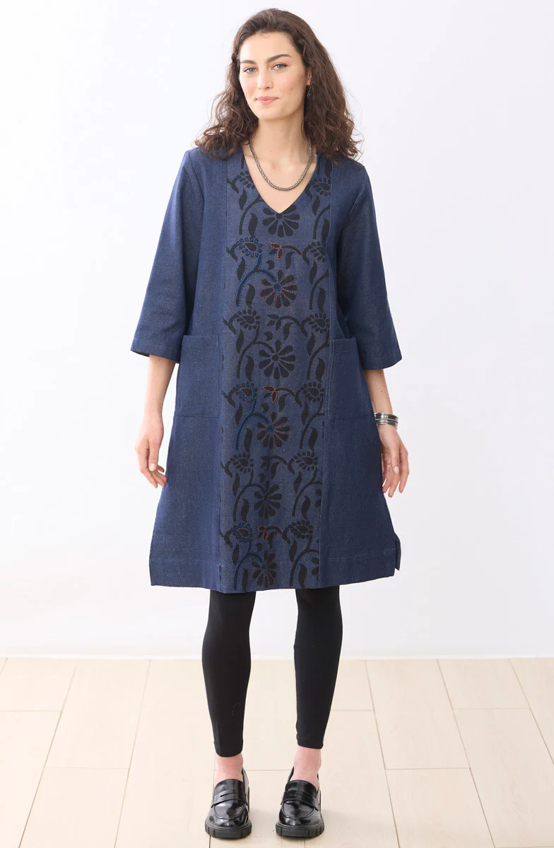 Recycled Yarn Amala 3/4-Sleeve A-Line Tunic - Dark denim - Image 4