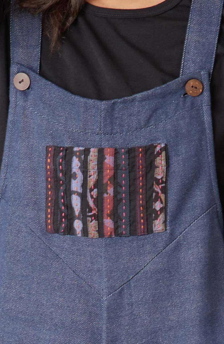 Recycled Yarn Deepti Cropped Overalls - Dark denim/Chindi - Image 3
