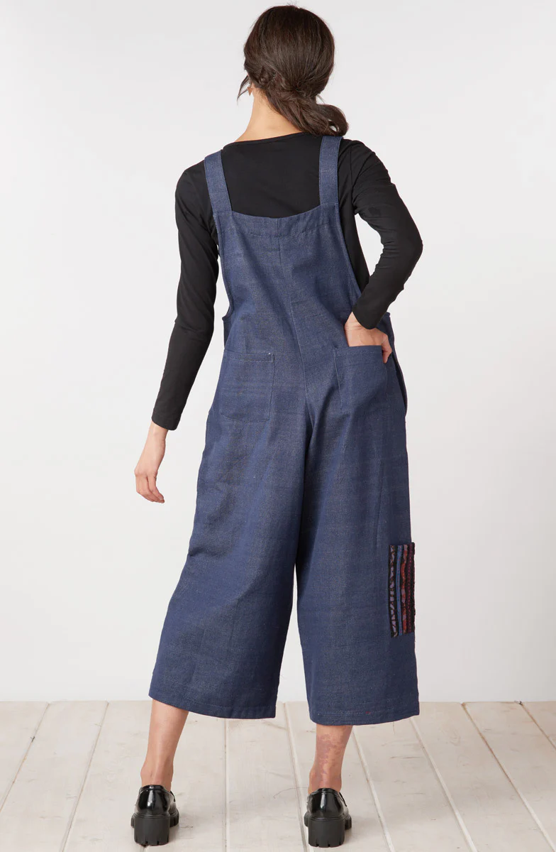 Recycled Yarn Deepti Cropped Overalls - Dark denim/Chindi - Image 5