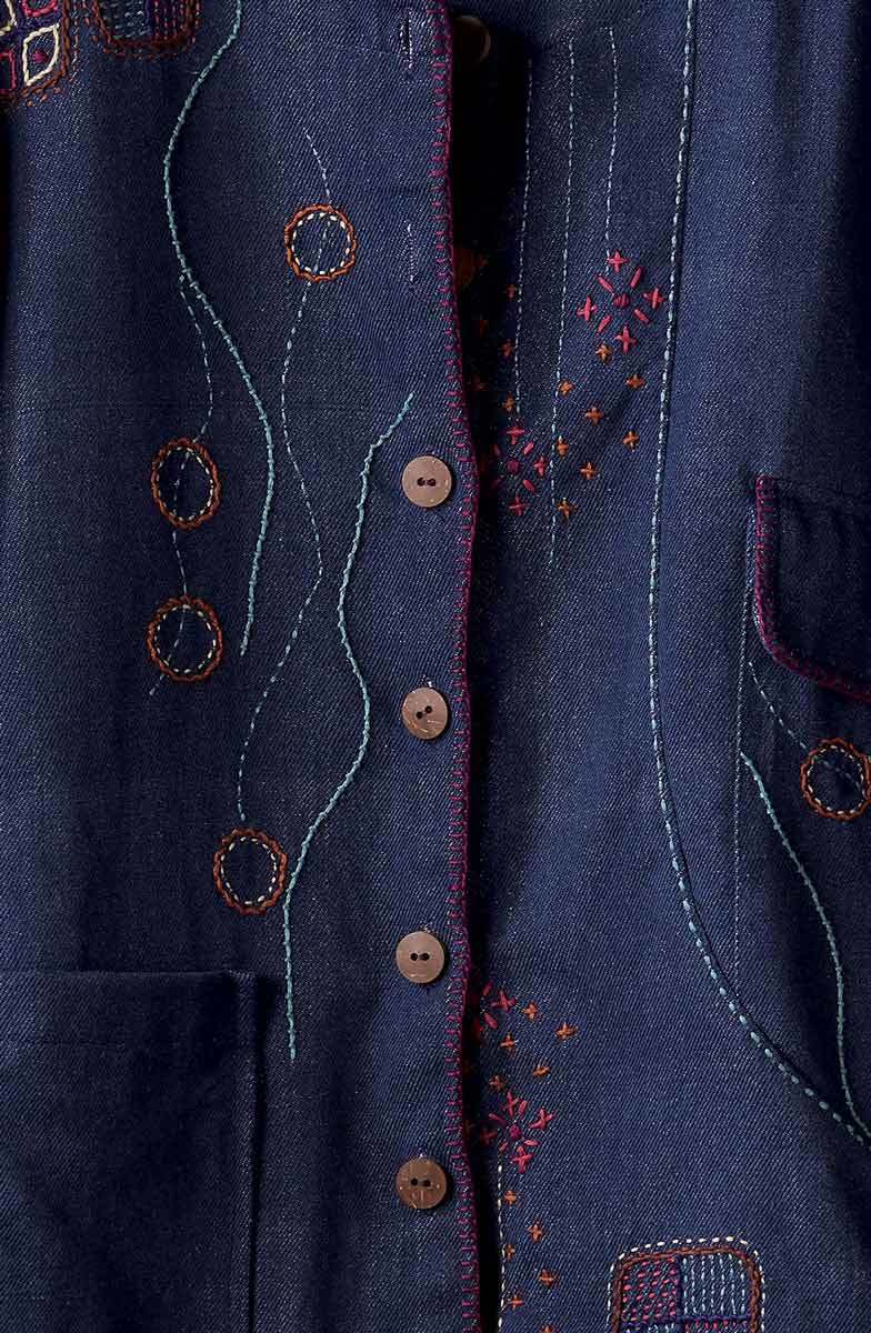 Recycled Yarn Embroidered Safira Jacket - Dark denim - Image 3