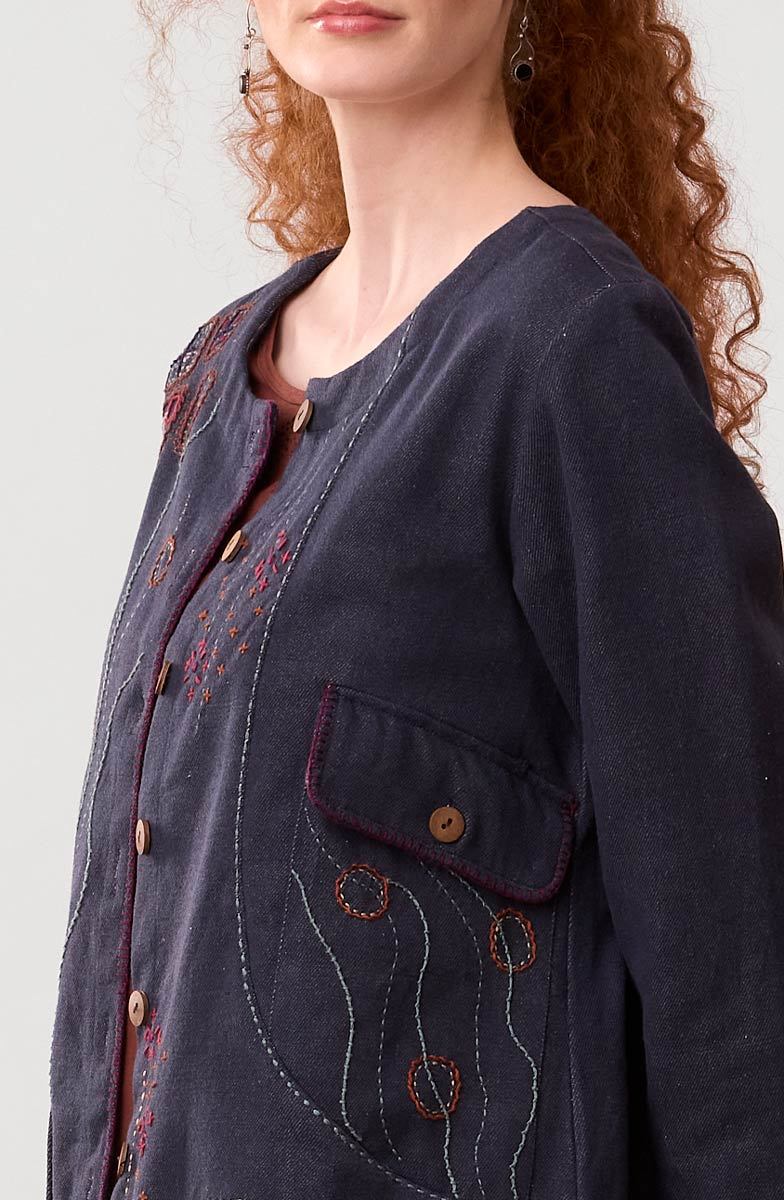 Recycled Yarn Embroidered Safira Jacket - Dark denim - Image 4