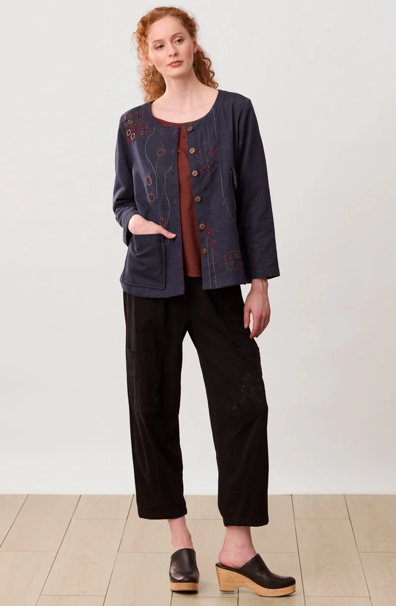 Recycled Yarn Embroidered Safira Jacket - Dark denim - Image 6