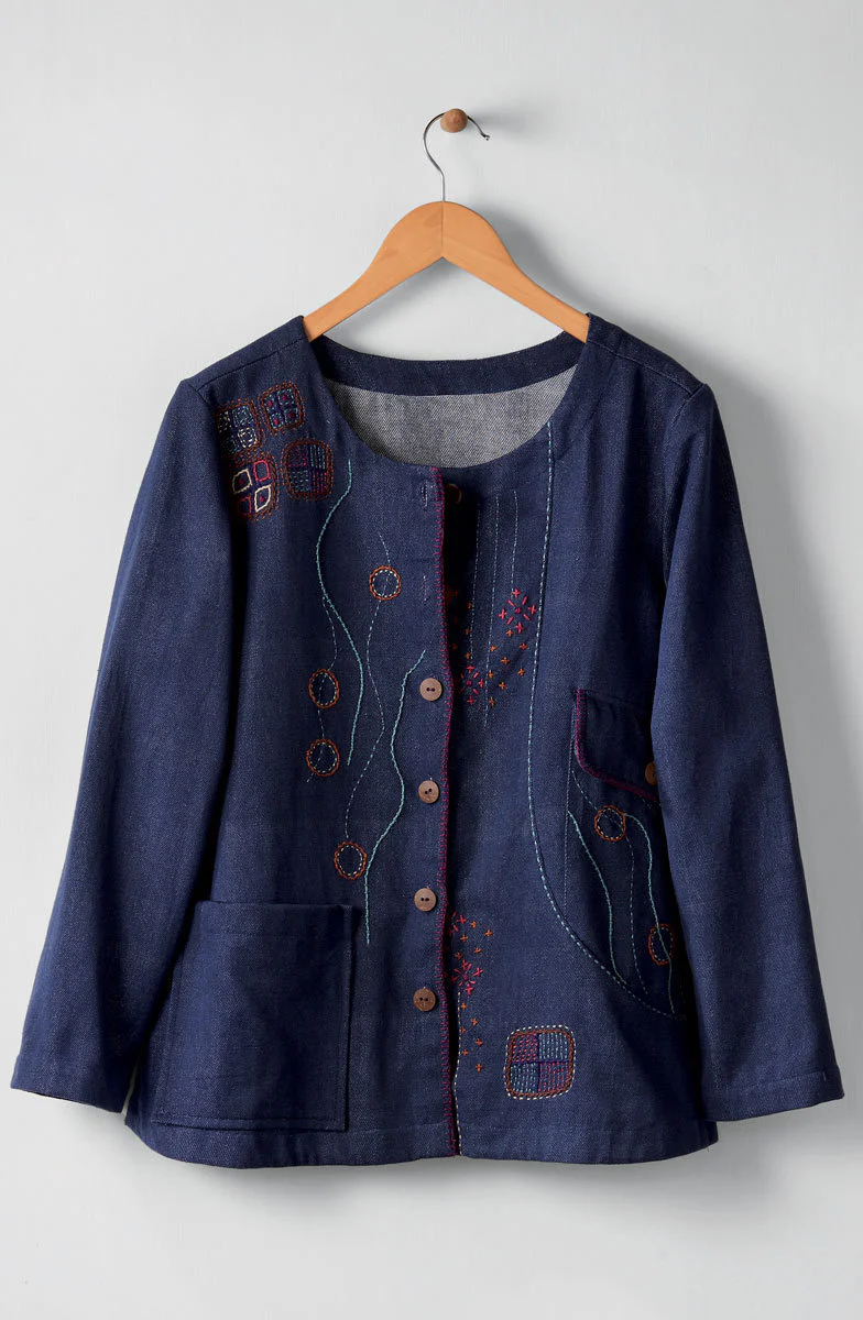 Recycled Yarn Embroidered Safira Jacket - Dark denim - Image 7