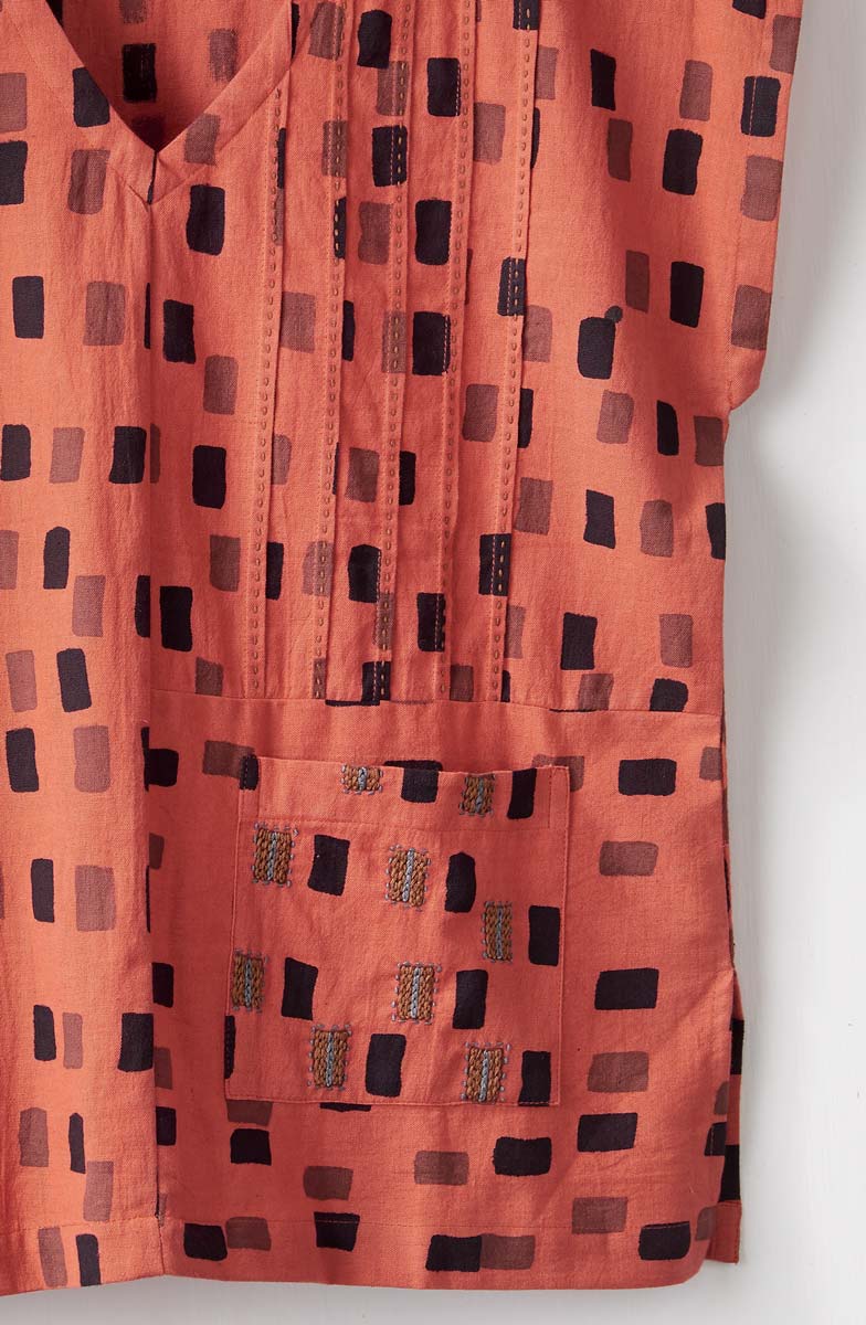 Renu Cap-Sleeve V-Neck Top - Brick/Multi - Image 2