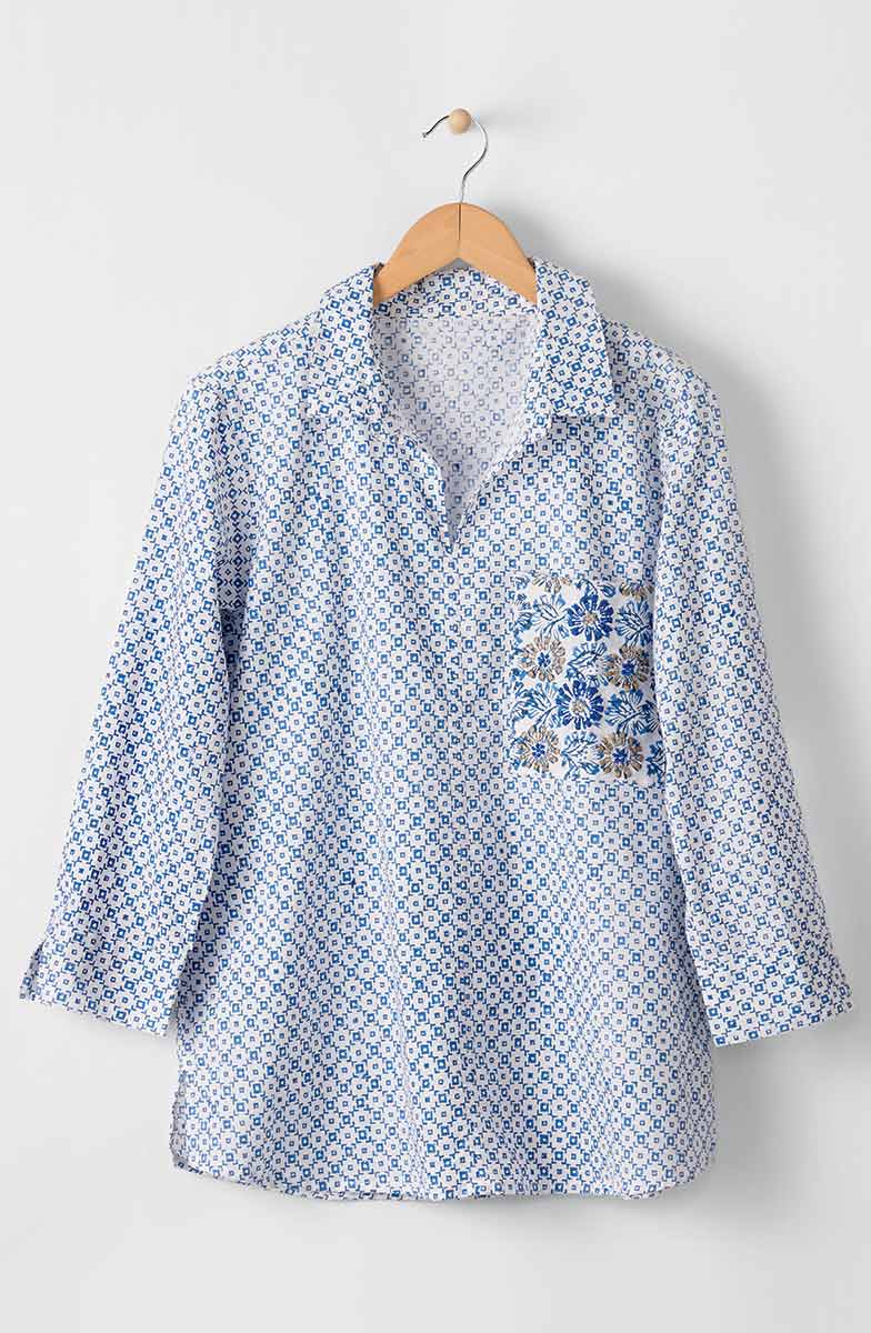 Renuka Organic Tunic - White/Lapis - Image 3