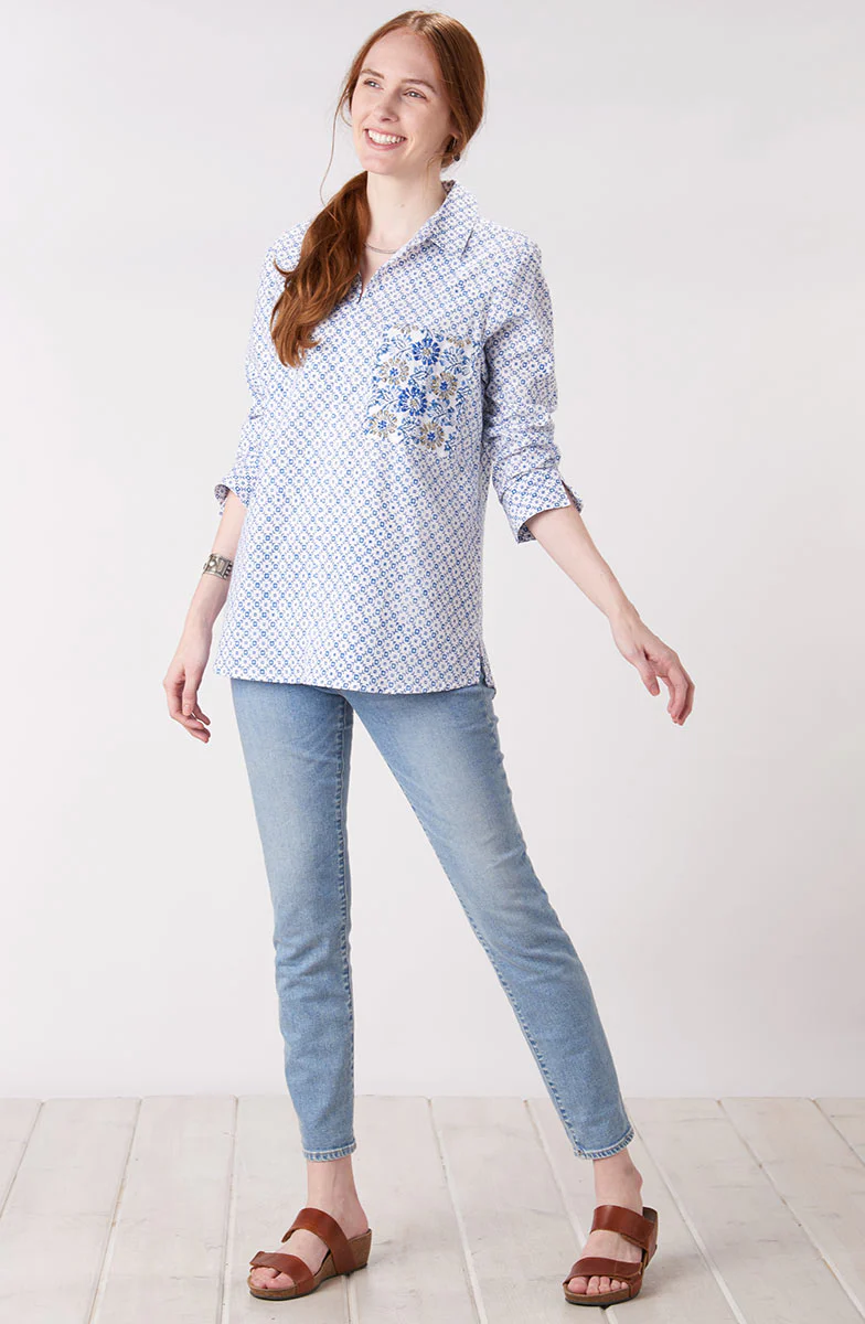 Renuka Organic Tunic - White/Lapis - Image 4