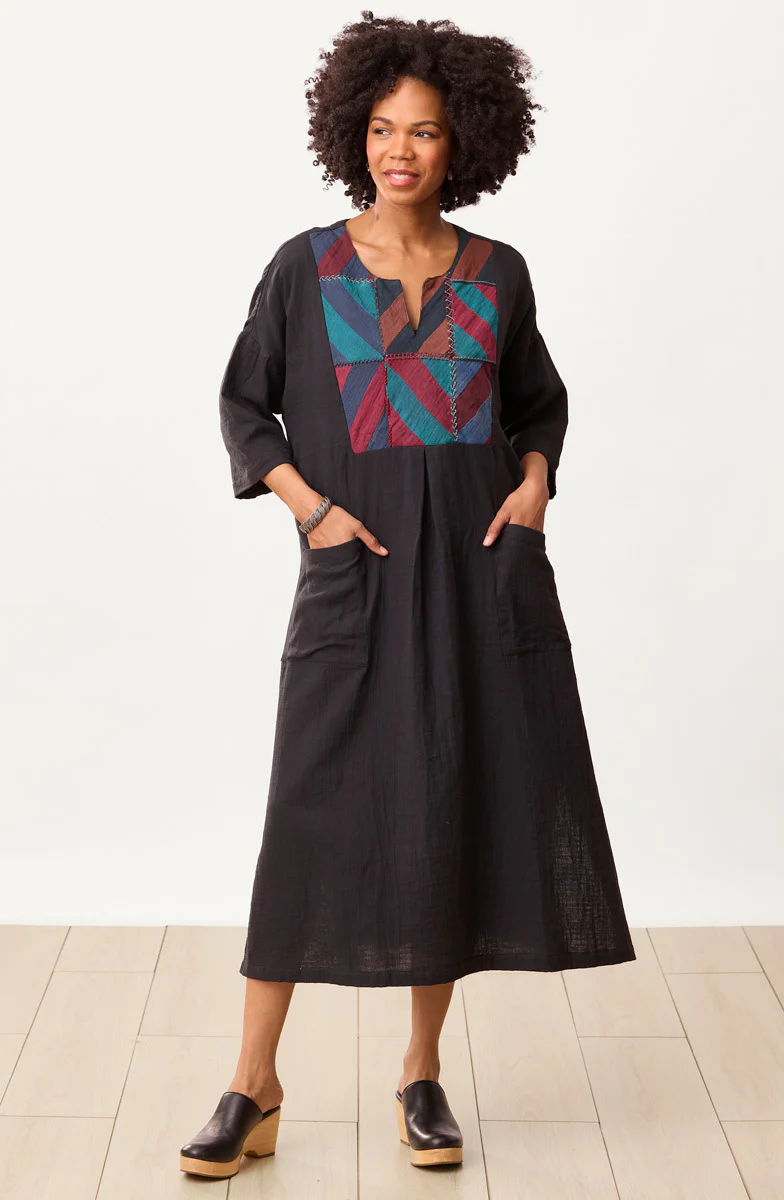 Reshma Cotton Double Gauze Kaftan - Black/Multi