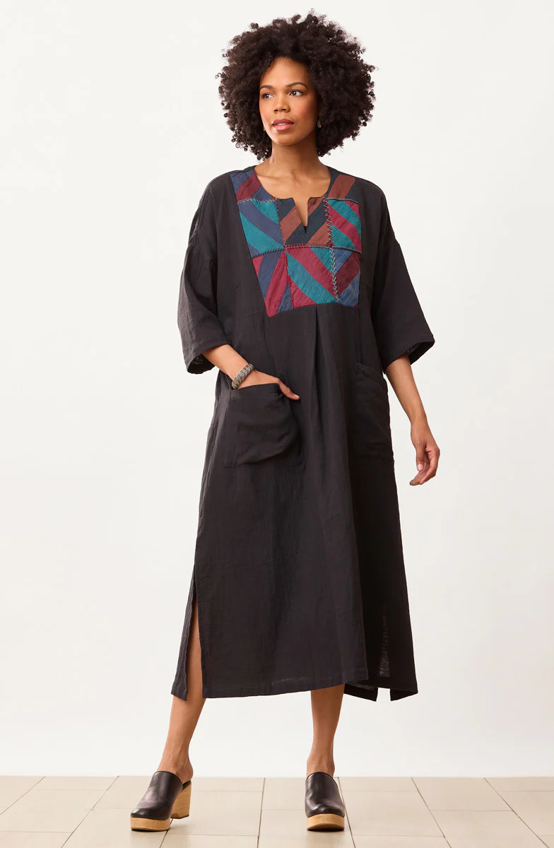 Reshma Cotton Double Gauze Kaftan - Black/Multi - Image 2