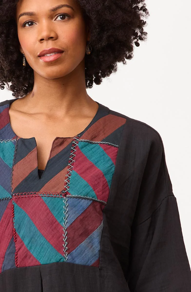 Reshma Cotton Double Gauze Kaftan - Black/Multi - Image 3