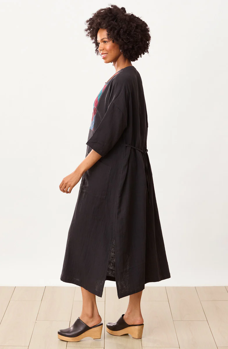 Reshma Cotton Double Gauze Kaftan - Black/Multi - Image 4