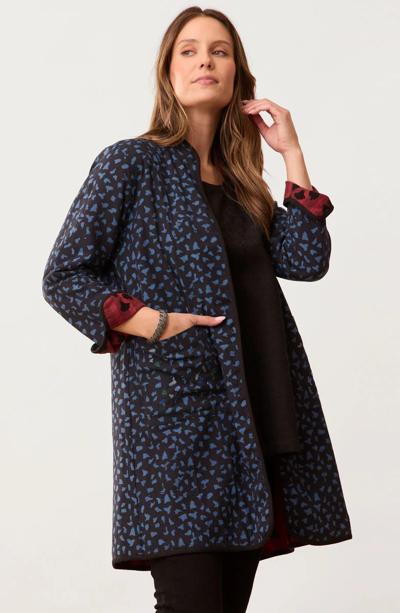 Amulya Reversible Band Collar Jacket - Pomegranate/Wave blue - Image 3