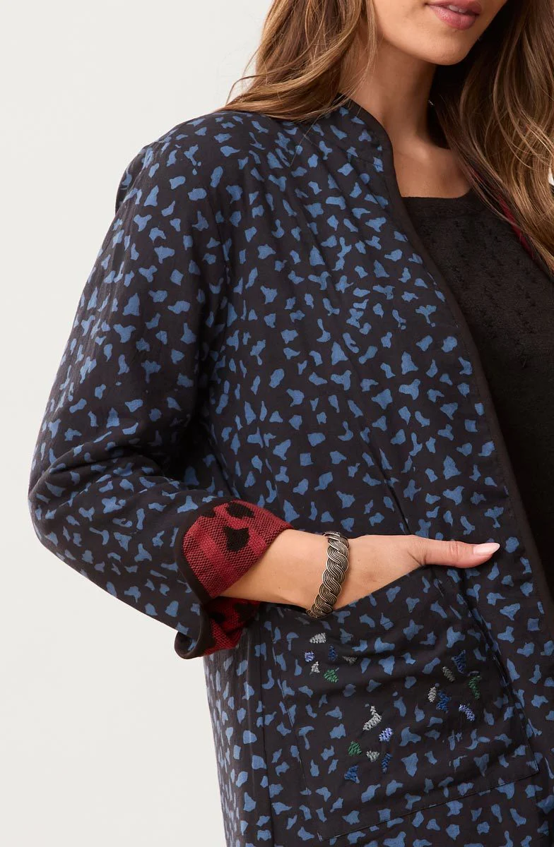Amulya Reversible Band Collar Jacket - Pomegranate/Wave blue - Image 4