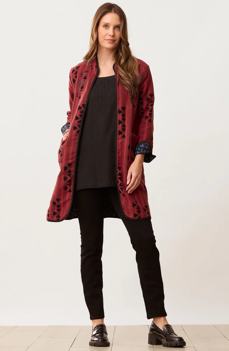 Amulya Reversible Band Collar Jacket - Pomegranate/Wave blue - Image 5