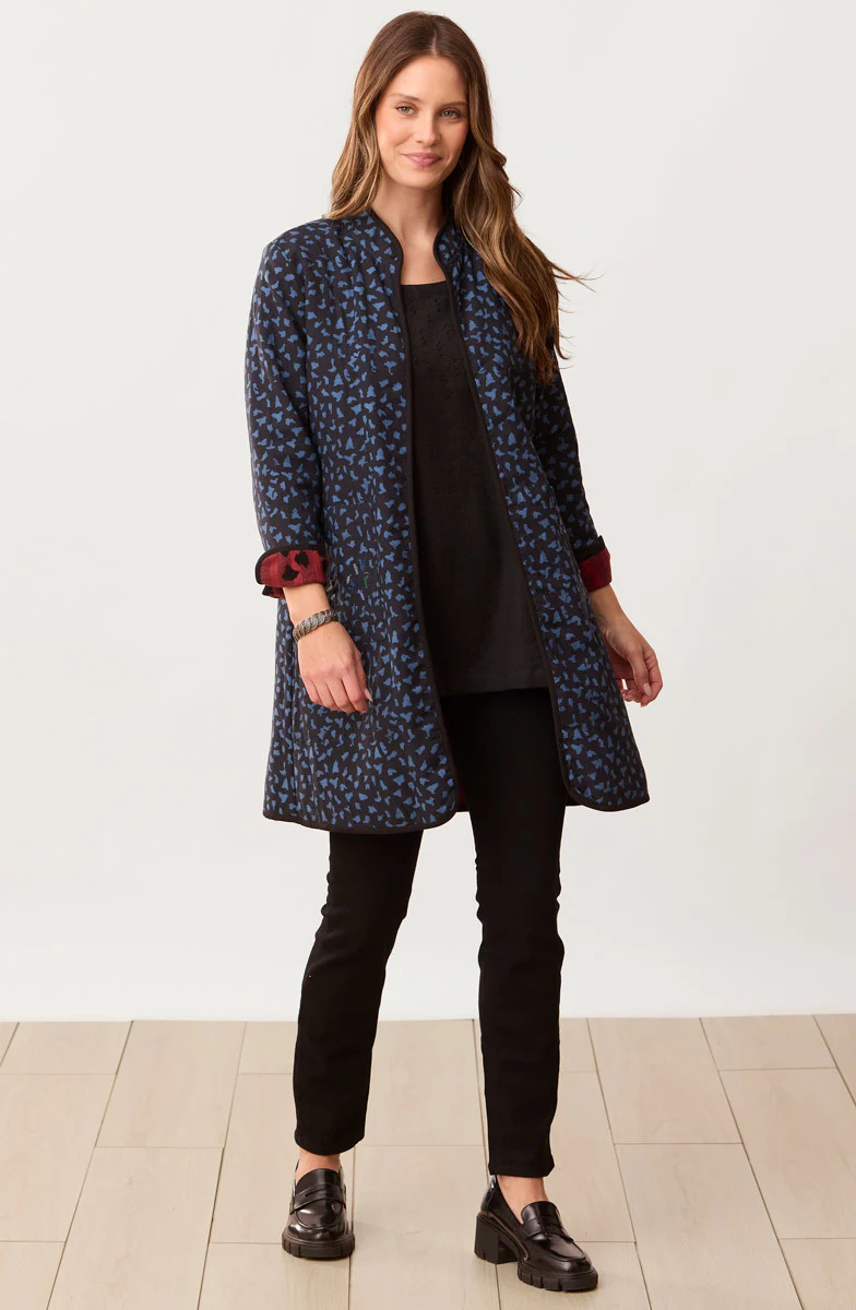 Amulya Reversible Band Collar Jacket - Pomegranate/Wave blue - Image 6