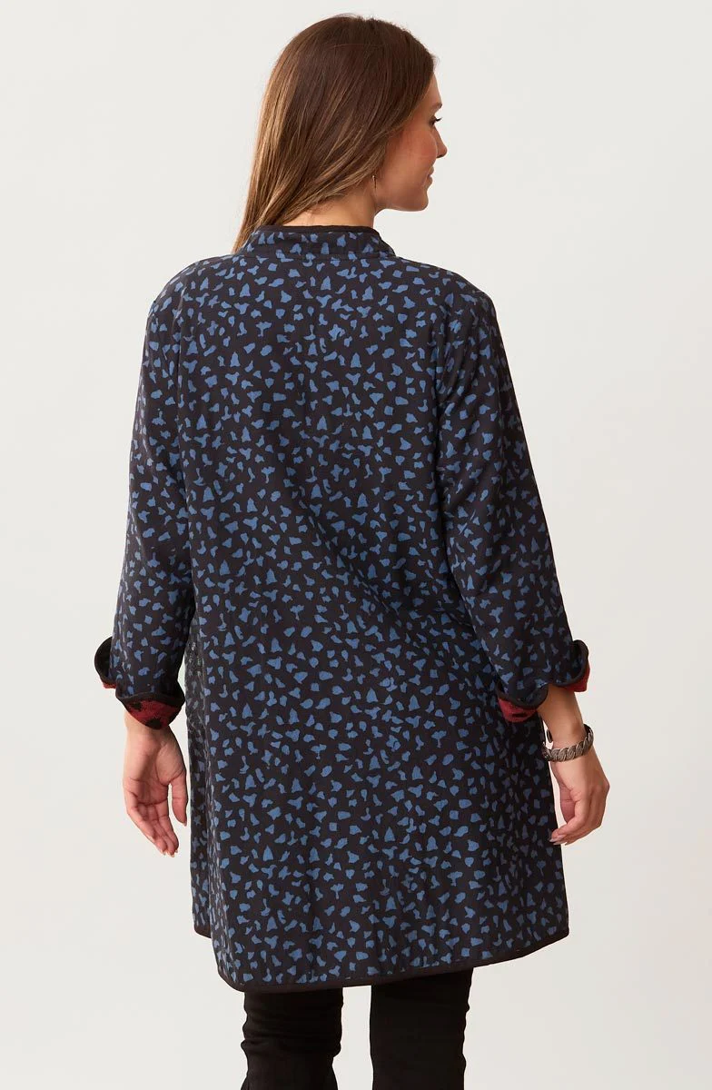 Amulya Reversible Band Collar Jacket - Pomegranate/Wave blue - Image 9