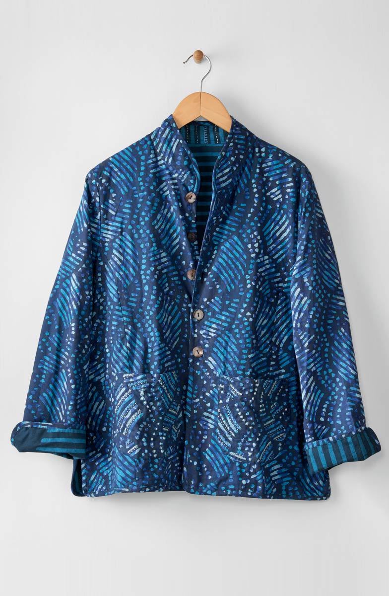 Anandi Reversible Band Collar Jacket - Deep sea/Charcoal - Image 3