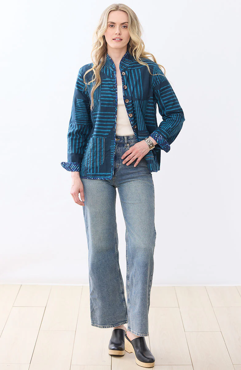 Anandi Reversible Band Collar Jacket - Deep sea/Charcoal - Image 4