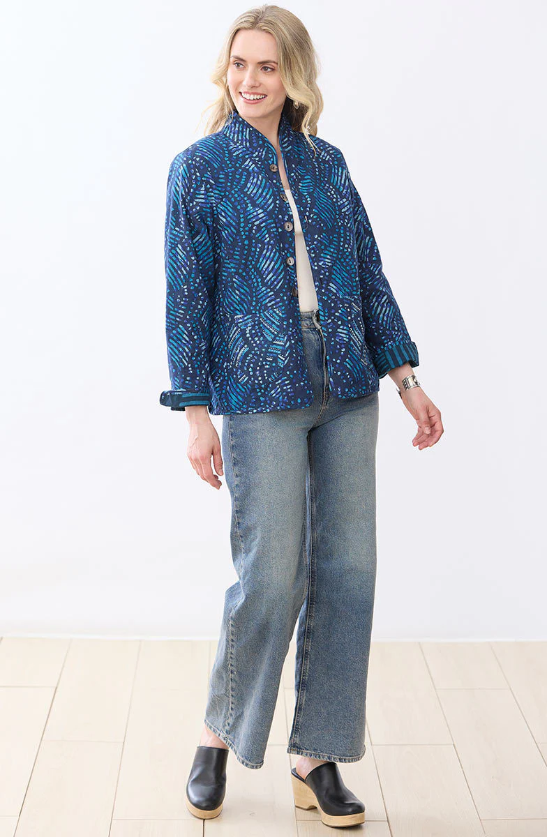 Anandi Reversible Band Collar Jacket - Deep sea/Charcoal - Image 5