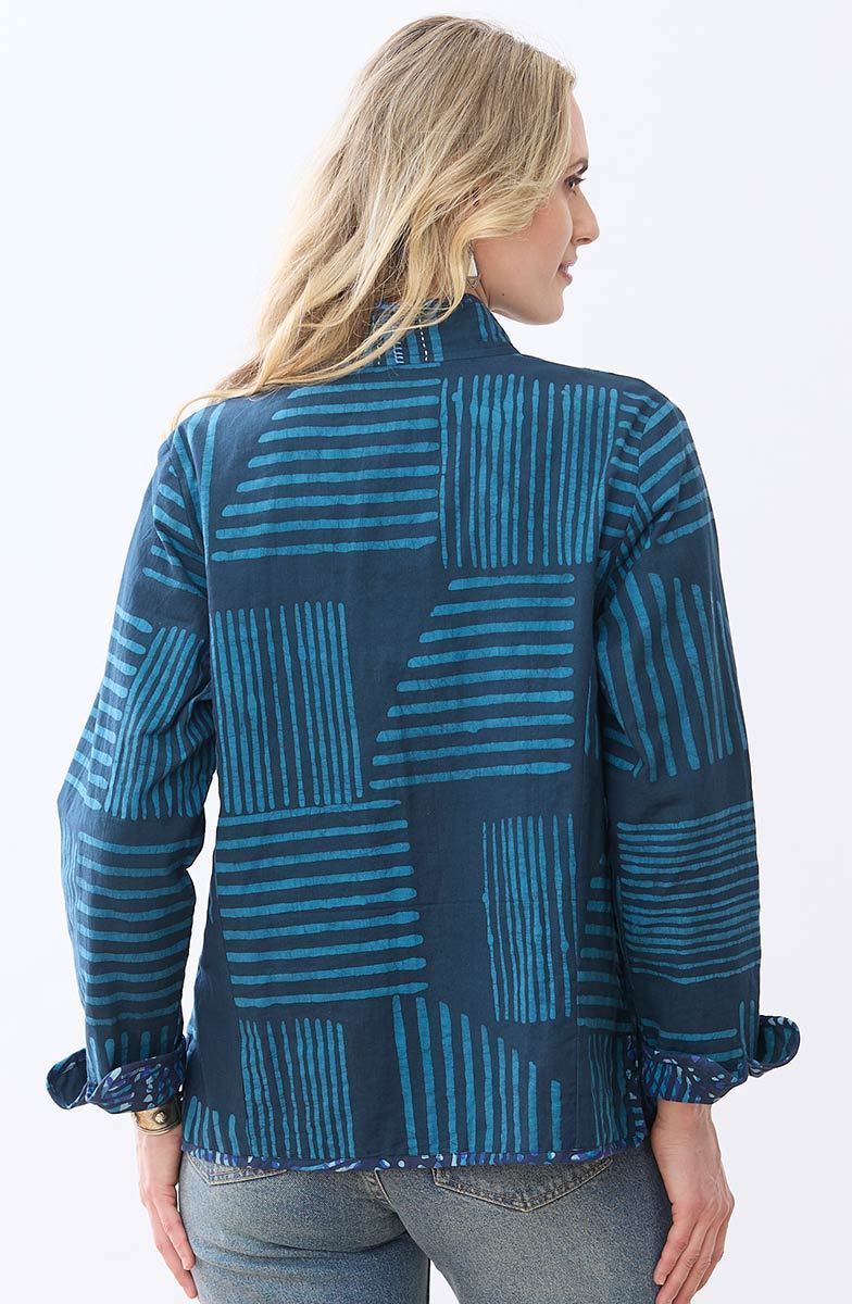 Anandi Reversible Band Collar Jacket - Deep sea/Charcoal - Image 6