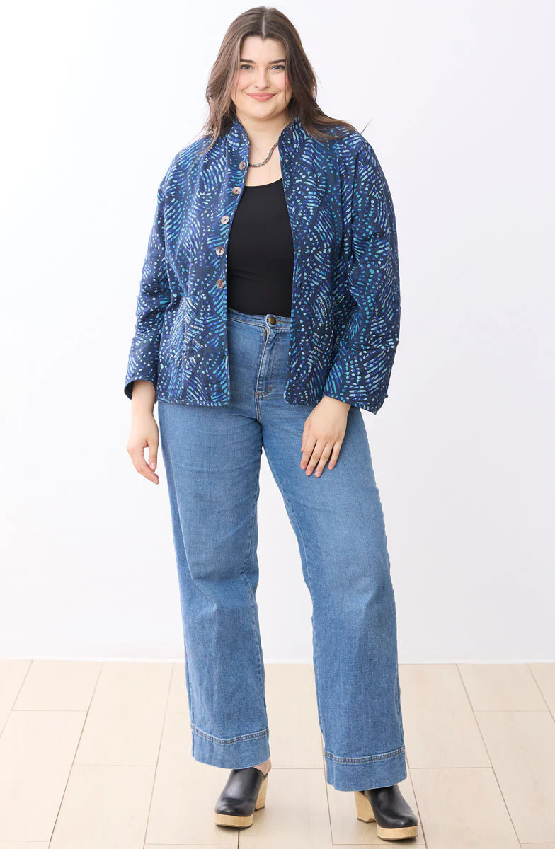 Anandi Reversible Band Collar Jacket - Deep sea/Charcoal - Image 8