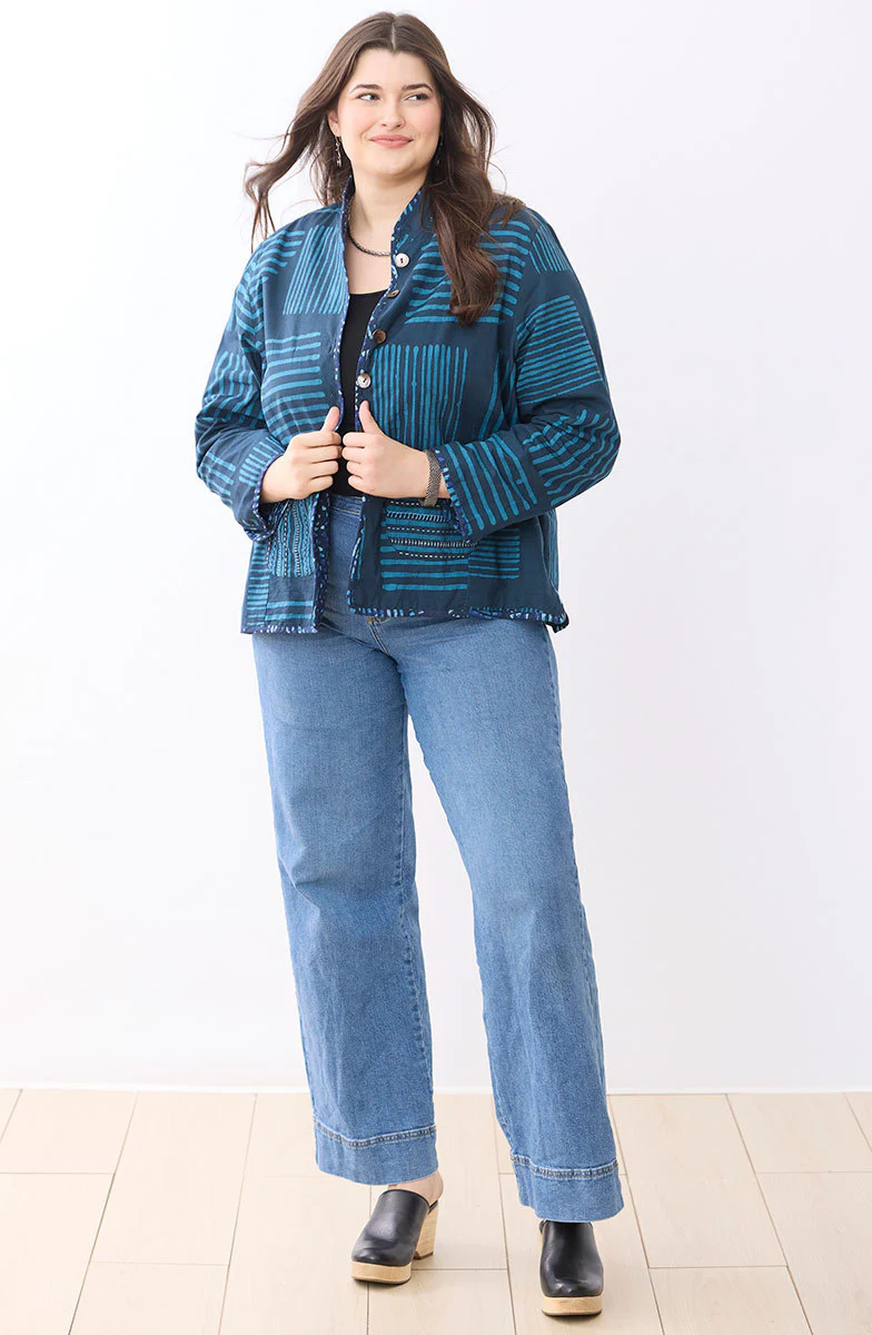 Anandi Reversible Band Collar Jacket - Deep sea/Charcoal - Image 9