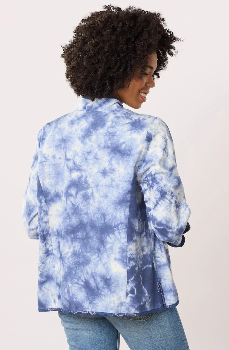 Anandi Reversible Band Collar Jacket - Tranquil Blue/Shibori - Image 6