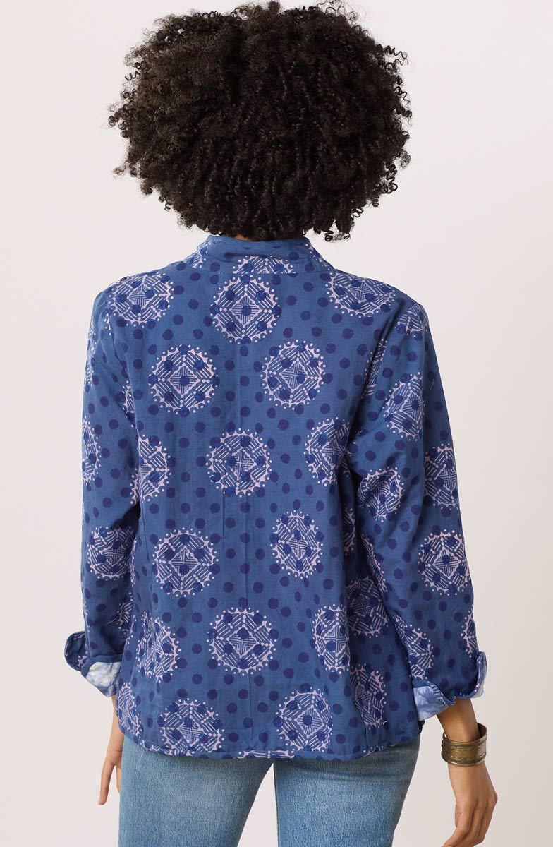 Anandi Reversible Band Collar Jacket - Tranquil Blue/Shibori - Image 7