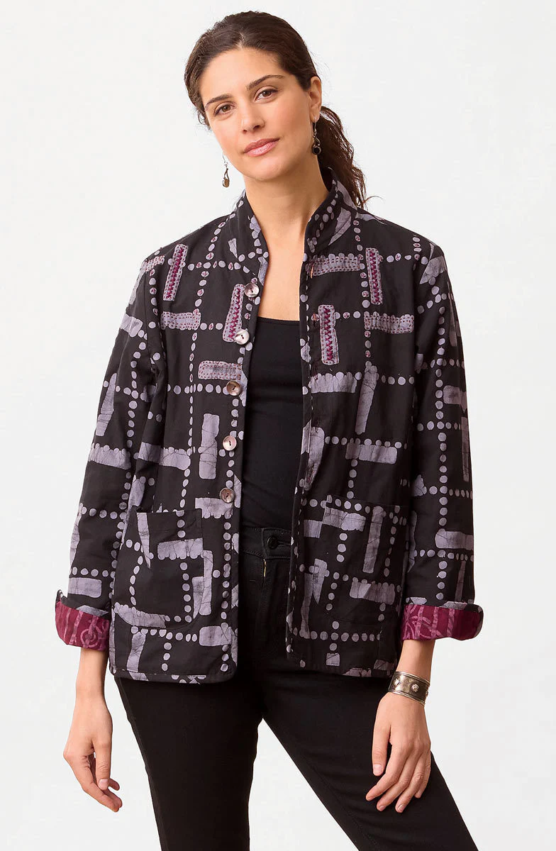 Anandi Reversible Band Collar Jacket - Black/Eggplant - Image 3