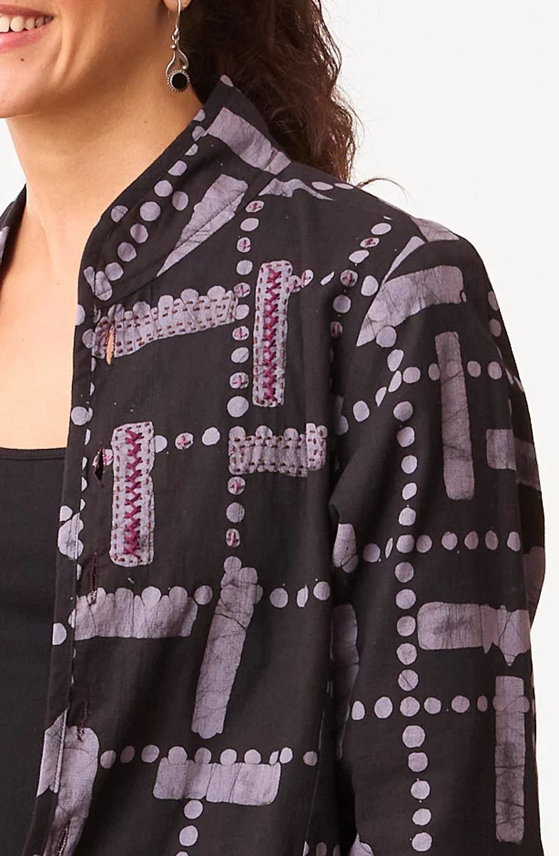 Anandi Reversible Band Collar Jacket - Black/Eggplant - Image 4