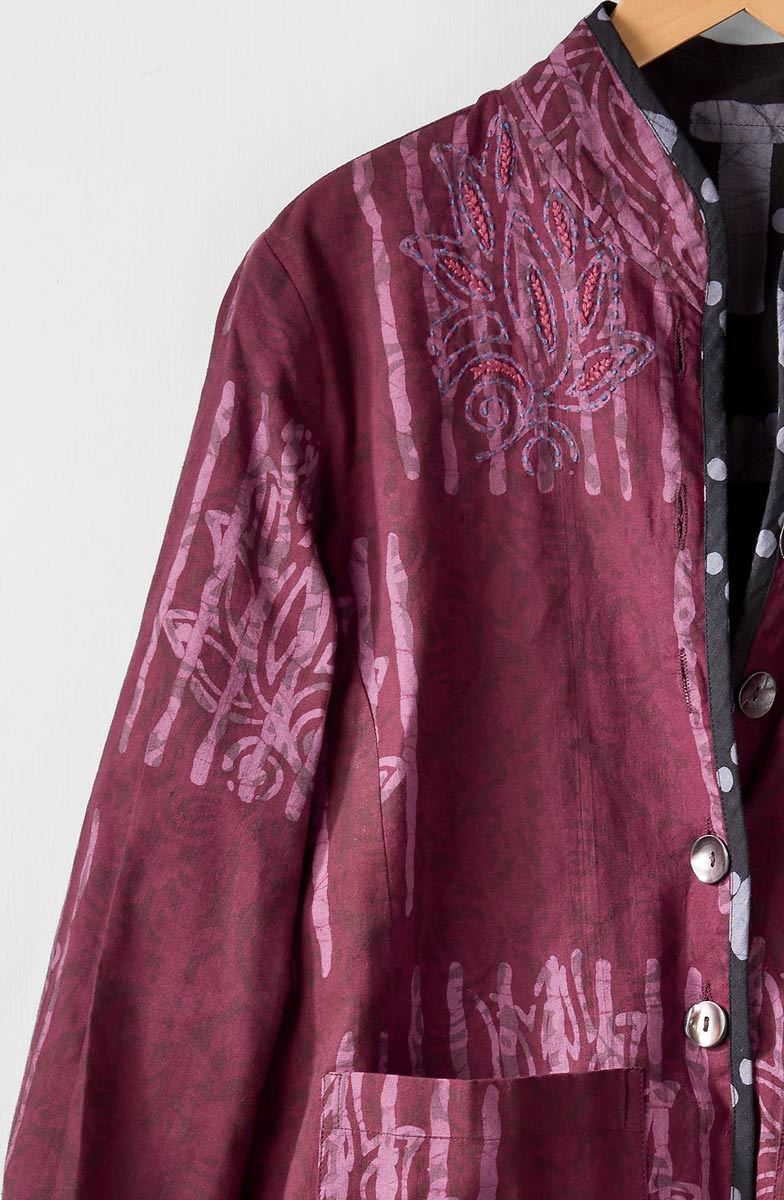 Anandi Reversible Band Collar Jacket - Black/Eggplant - Image 5