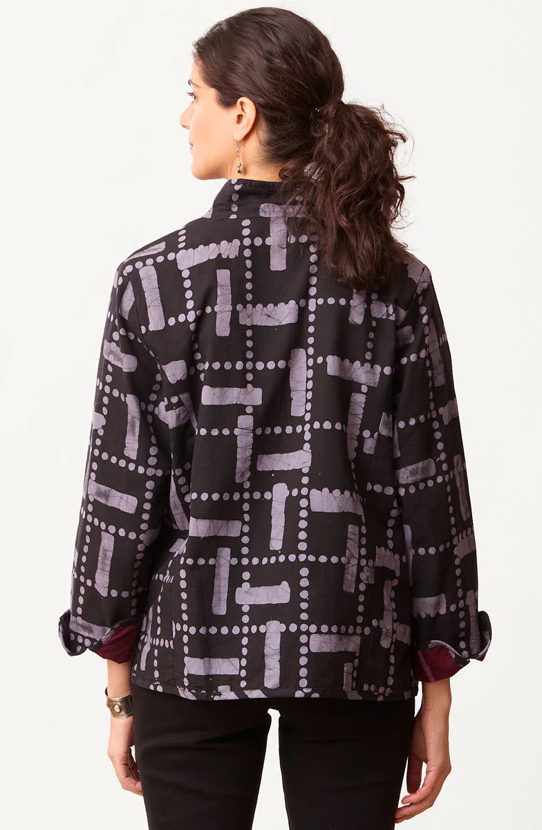 Anandi Reversible Band Collar Jacket - Black/Eggplant - Image 6