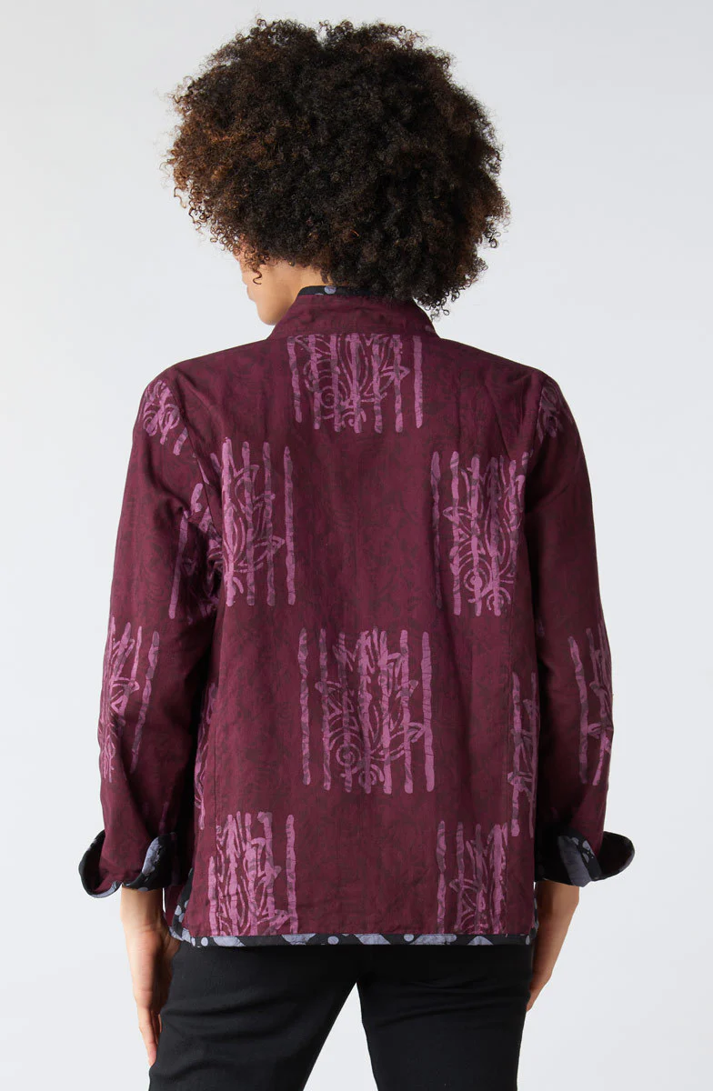 Anandi Reversible Band Collar Jacket - Black/Eggplant - Image 7