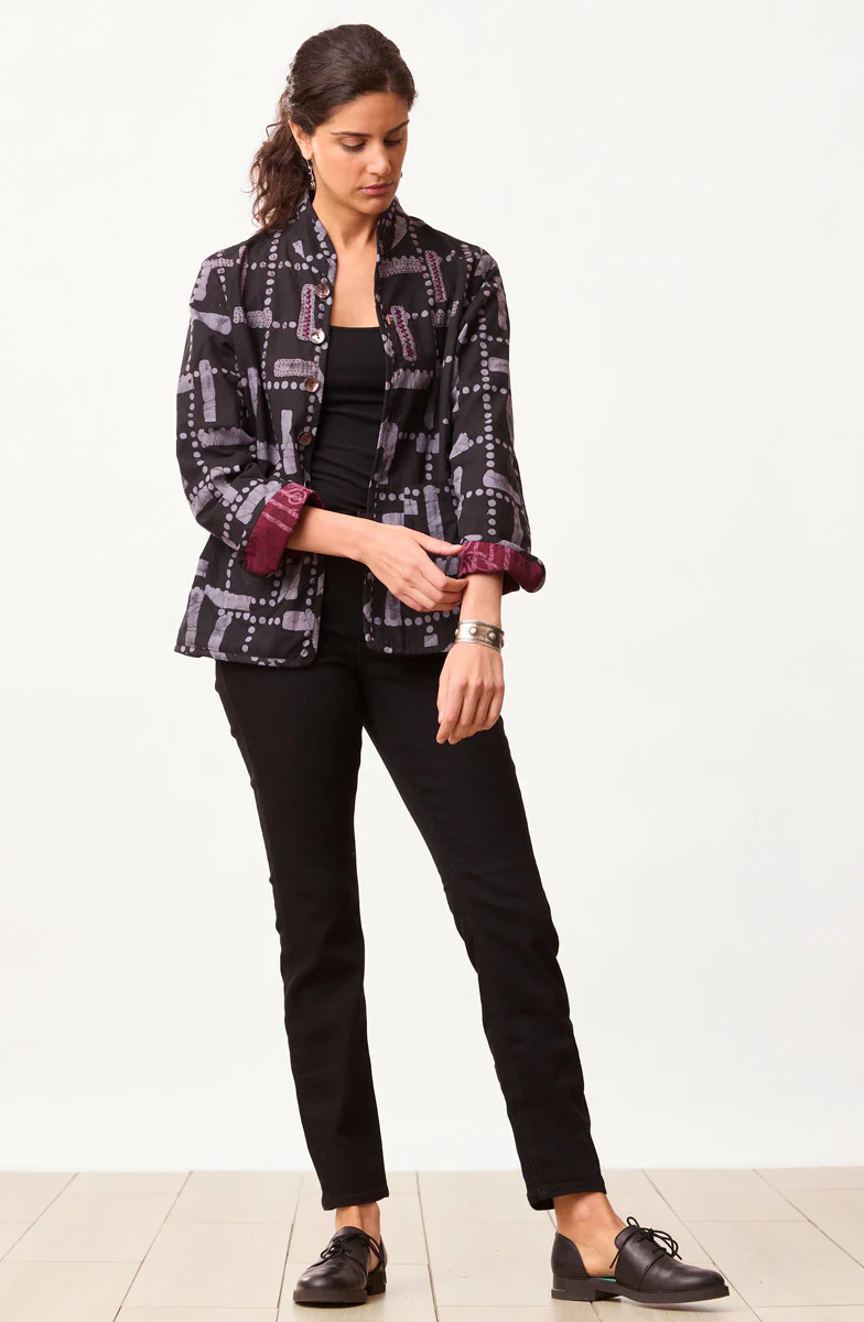 Anandi Reversible Band Collar Jacket - Black/Eggplant - Image 8
