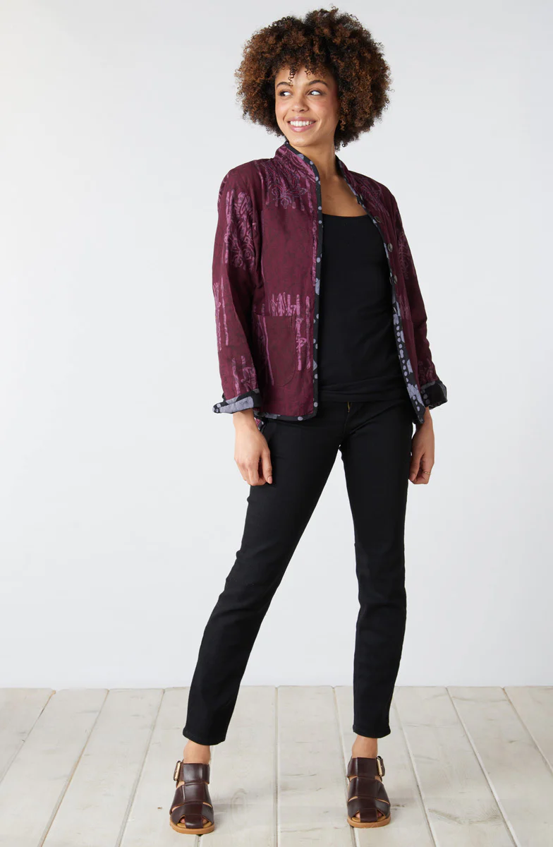 Anandi Reversible Band Collar Jacket - Black/Eggplant - Image 9