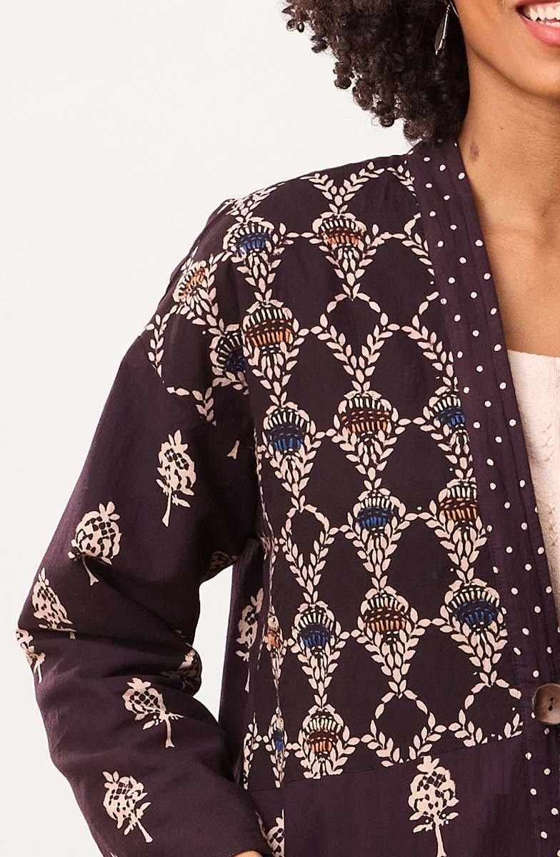 Kanchi Reversible Collarless One Button Jacket - Black/Multi/Dark denim - Image 5