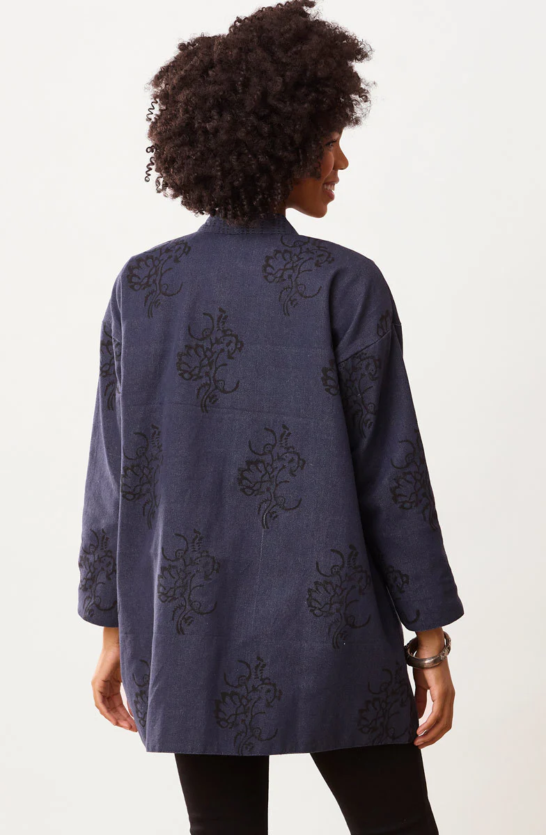 Kanchi Reversible Collarless One Button Jacket - Black/Multi/Dark denim - Image 6