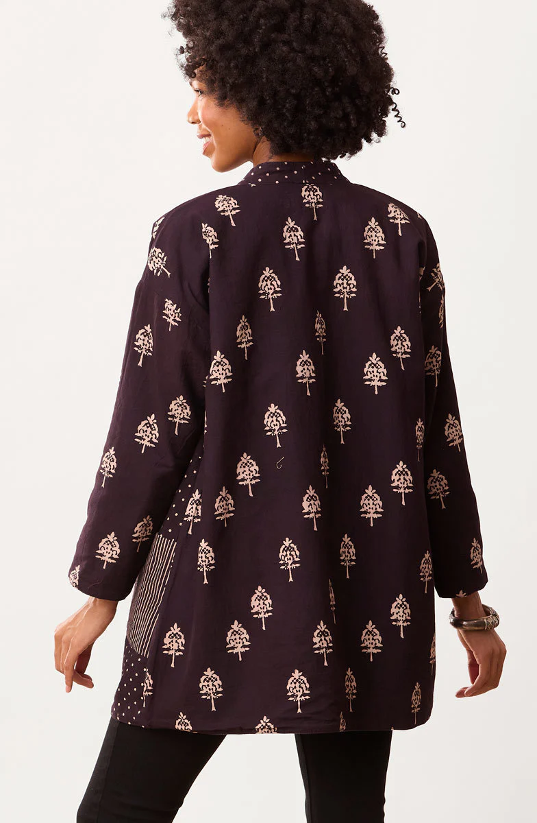 Kanchi Reversible Collarless One Button Jacket - Black/Multi/Dark denim - Image 7