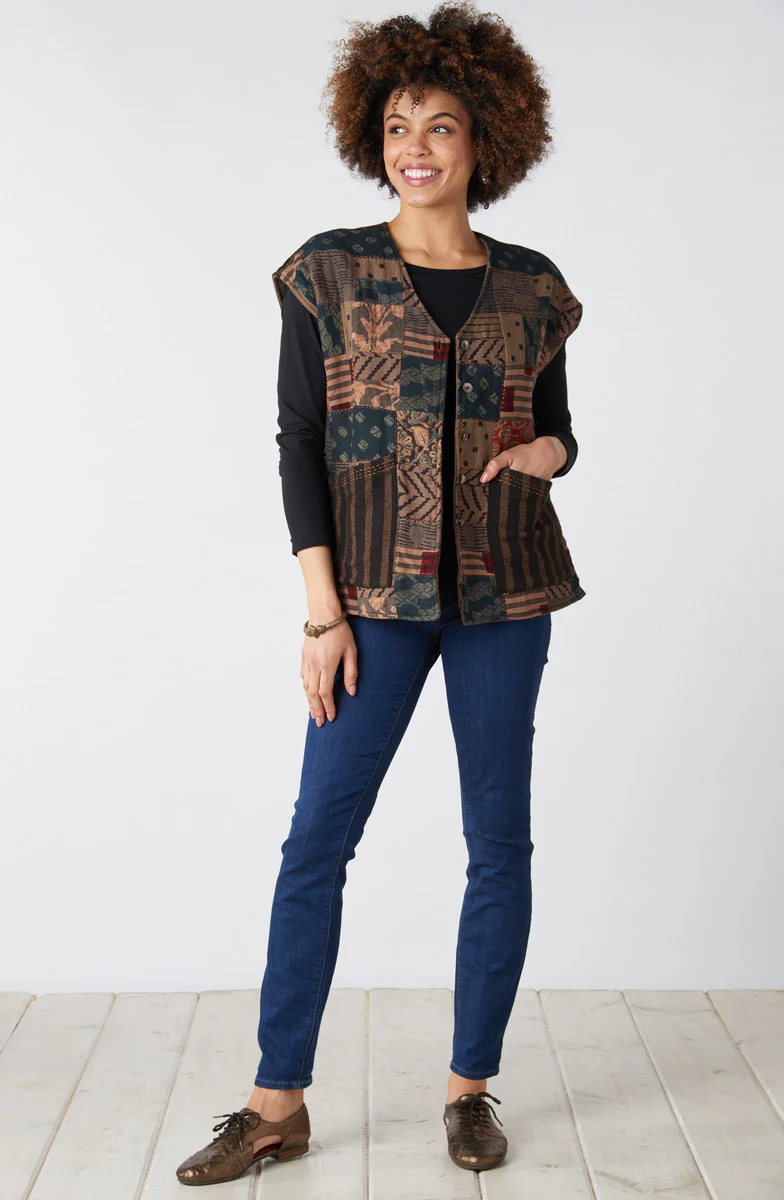 Reversible Upcycled Patchwork Navya Vest - Chindi/Walnut - Image 6