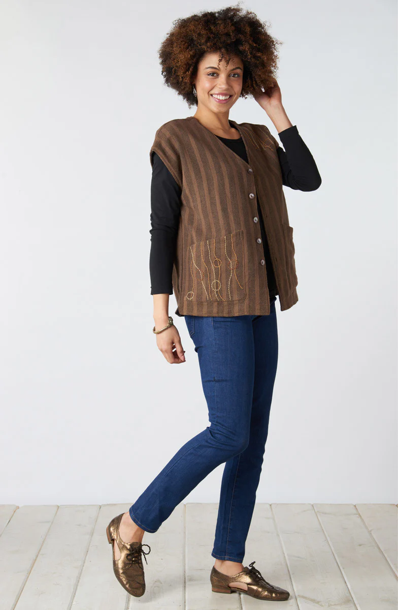 Reversible Upcycled Patchwork Navya Vest - Chindi/Walnut - Image 7