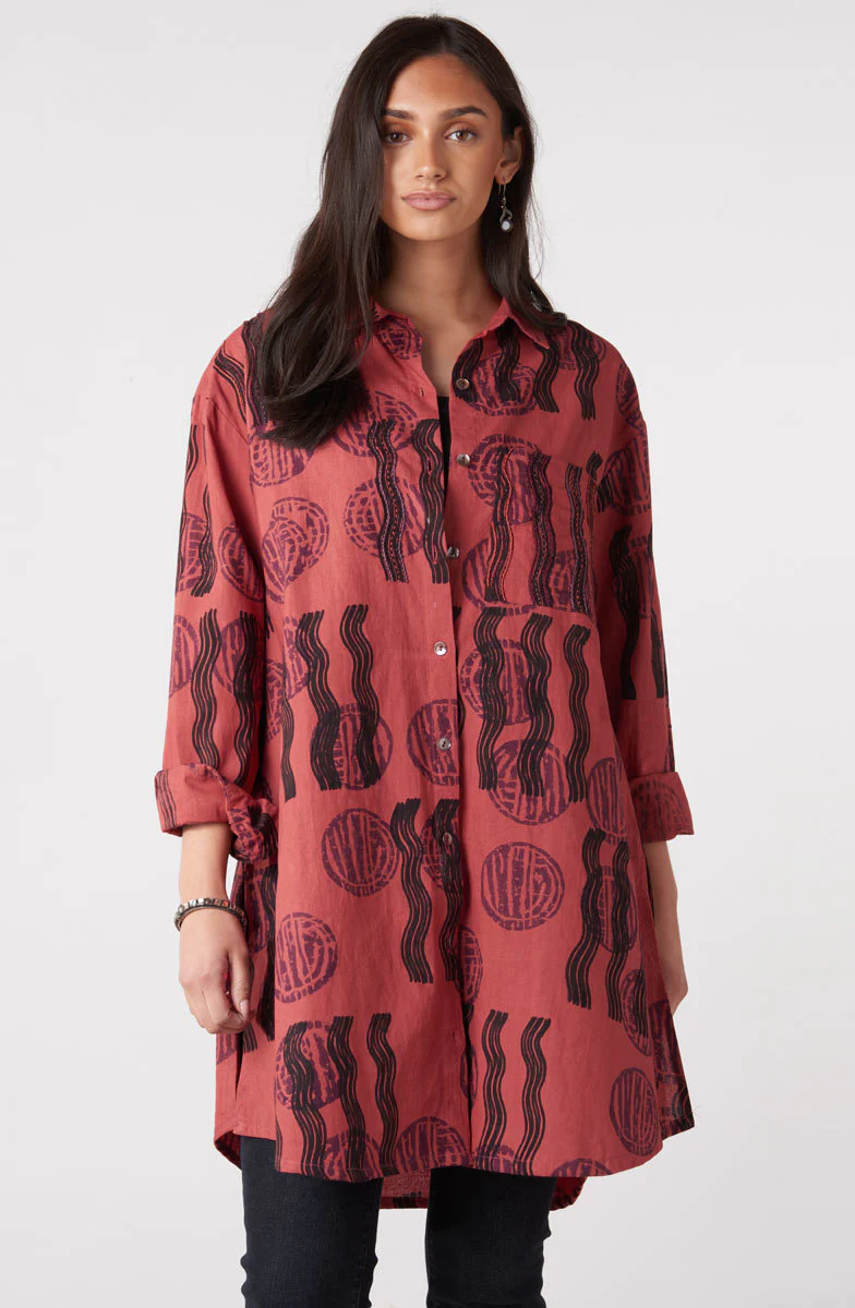 Rima Oversized Button-Down Shirt Jacket - Pomegranate - Image 2
