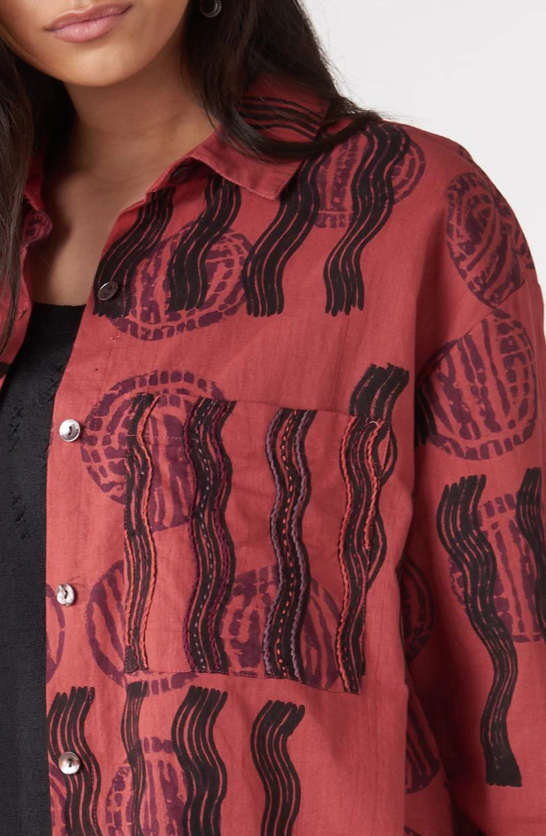 Rima Oversized Button-Down Shirt Jacket - Pomegranate - Image 3