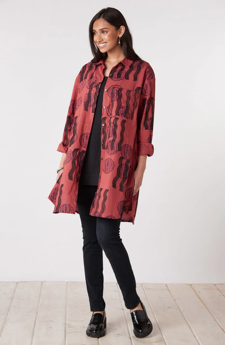 Rima Oversized Button-Down Shirt Jacket - Pomegranate - Image 5