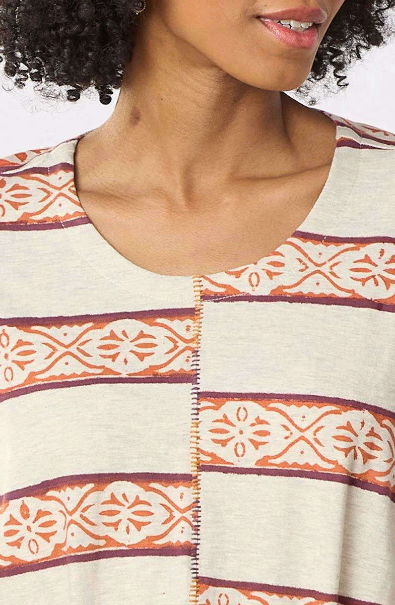 Rimsha Cotton Jersey Oversized Boxy Top - Natural/Multi - Image 3