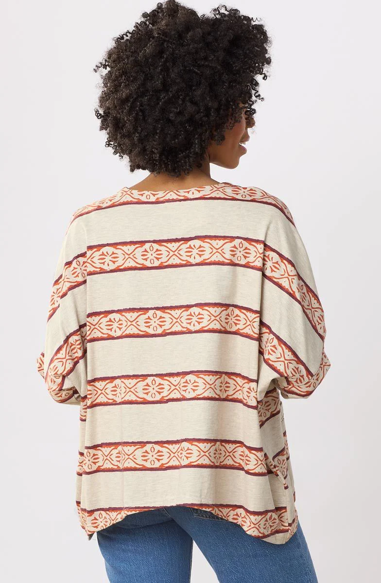 Rimsha Cotton Jersey Oversized Boxy Top - Natural/Multi - Image 4