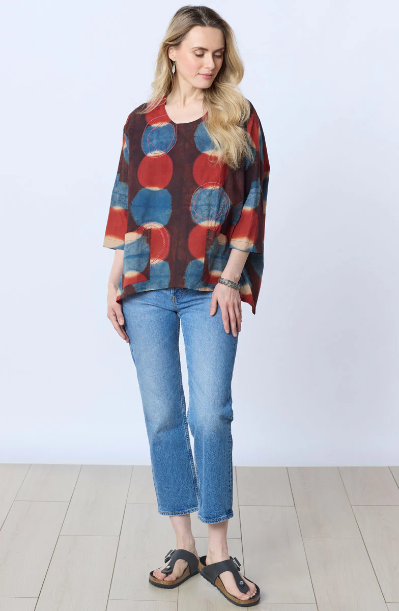 Rimsha 3/4-Sleeve Popover Swing Top - Indigo/Multi - Image 4
