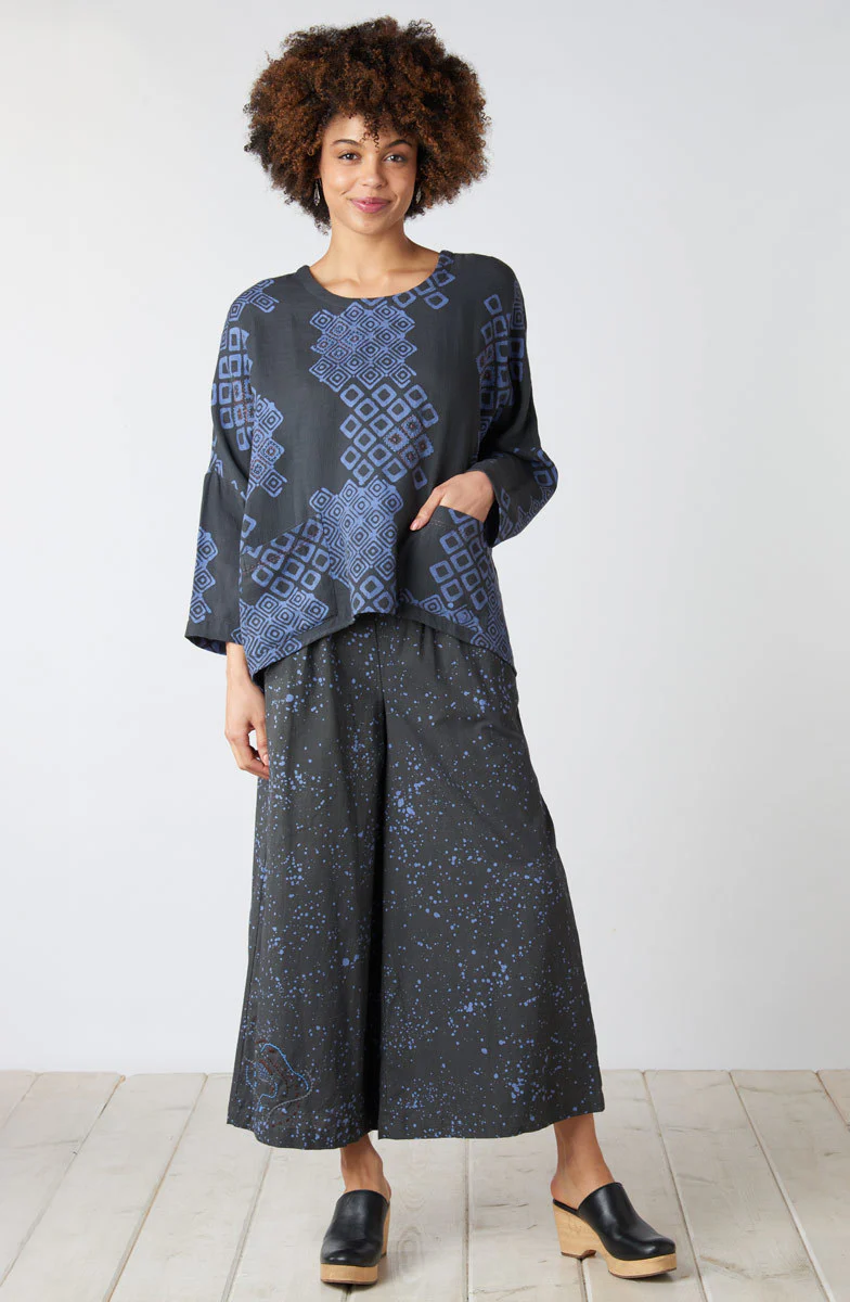 Rimsha Long-Sleeve Popover Swing Top - Fossil/Periwinkle - Image 4