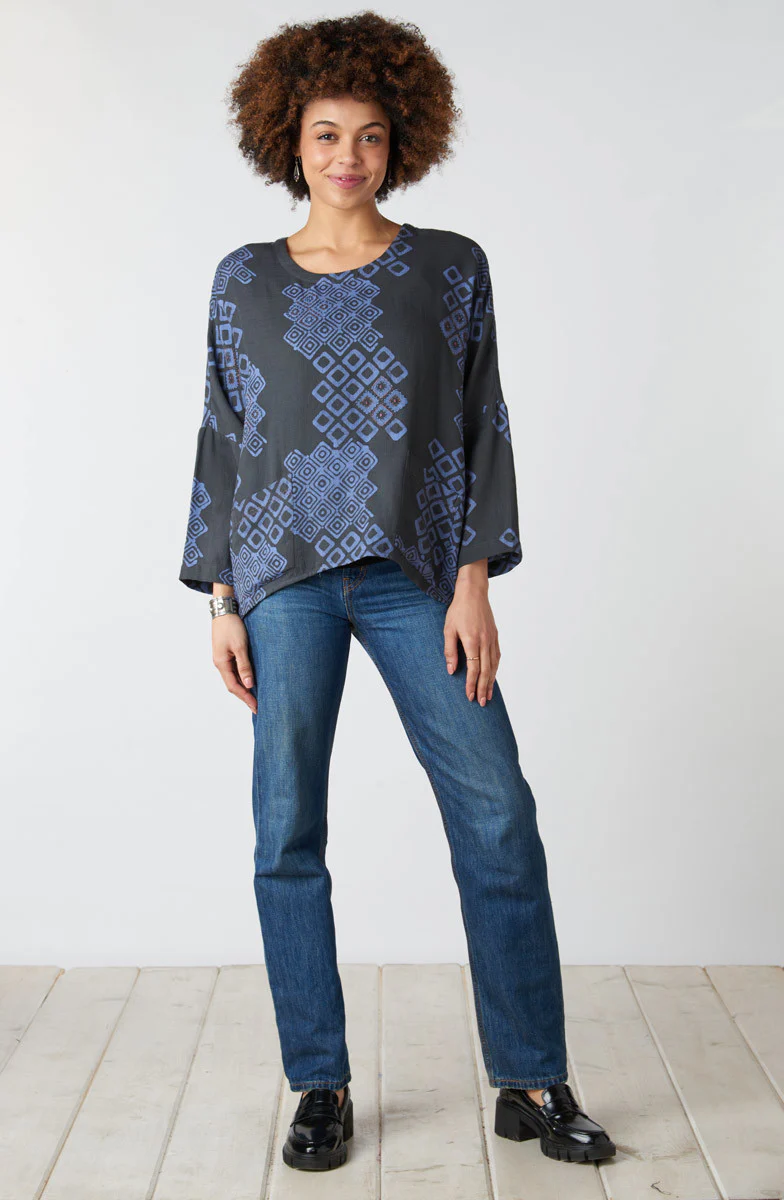 Rimsha Long-Sleeve Popover Swing Top - Fossil/Periwinkle - Image 5
